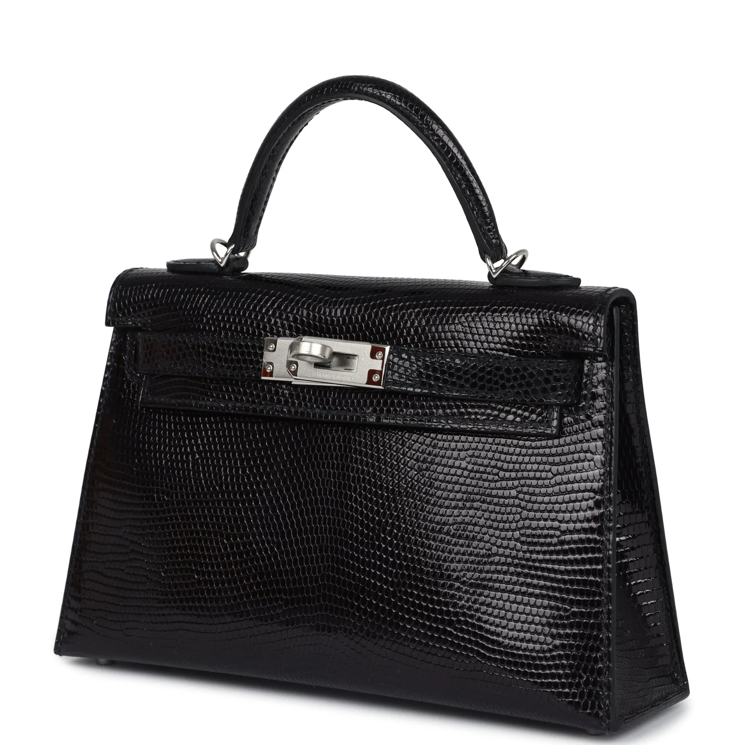 Replicate Hermes Kelly Sellier 20 Black Varanus Niloticus Lizard Palladium Hardware(1:1 replica)