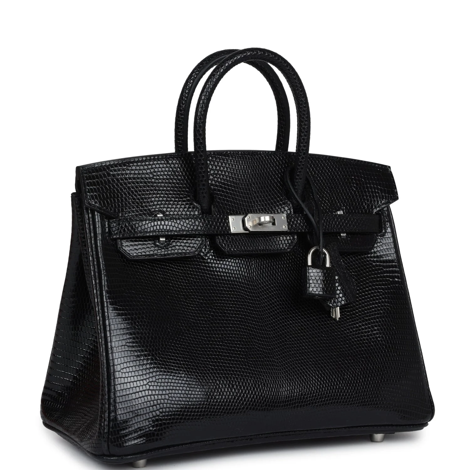 Replicate Hermes Birkin 25 Black Shiny Varanus Niloticus Lizard Palladium Hardware(1:1 replica)