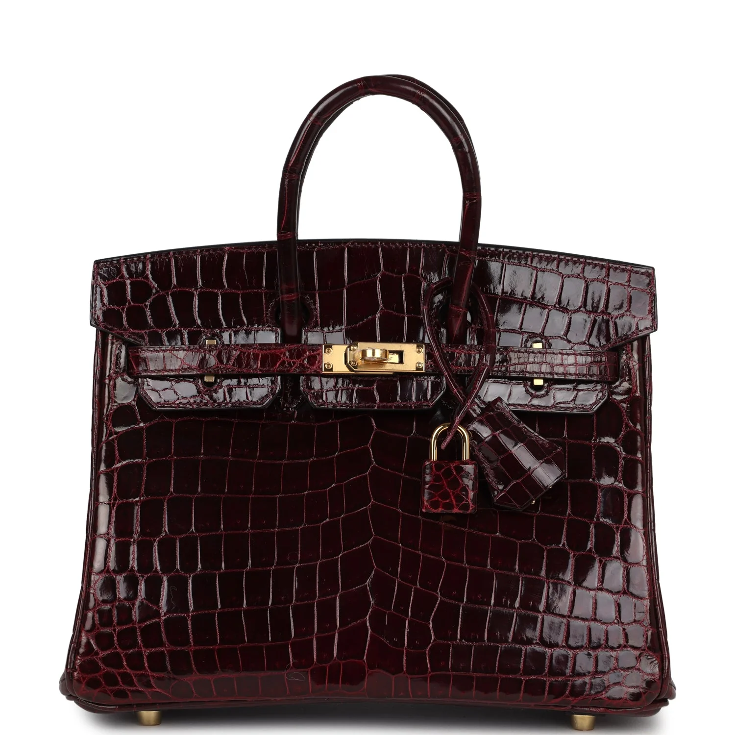 Replicate Hermes Birkin 25 Bordeaux Shiny Niloticus Crocodile Gold Hardware(1:1 replica)