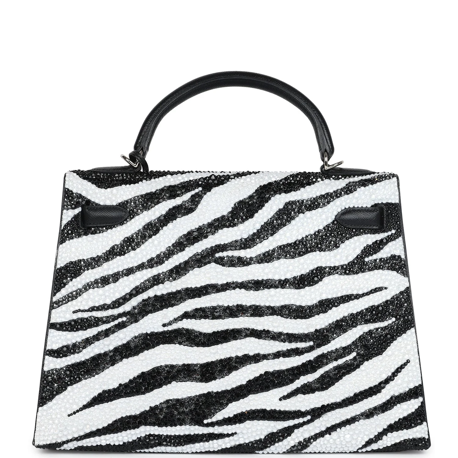 Replicate Custom Zebra Swarovski Crystal Hermes Kelly Sellier 32 Black Epsom Palladium Hardware(1:1 replica)