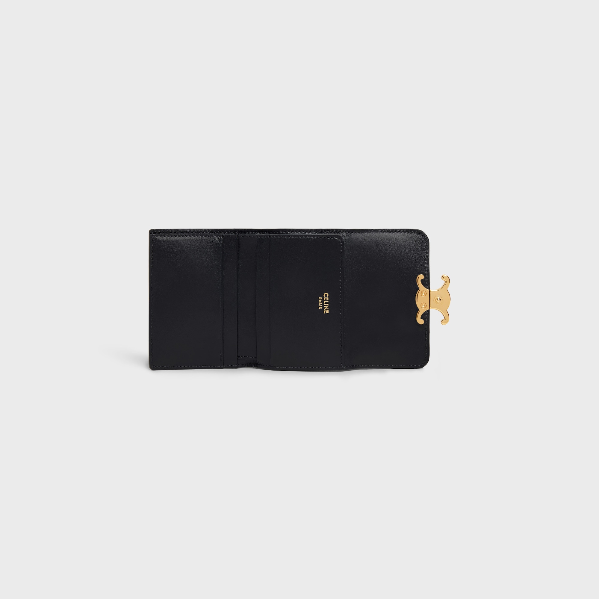 Replicate COMPACT WALLET WITH COIN TRIOMPHE IN SHINY CALFSKIN BLACK(1:1 replica)