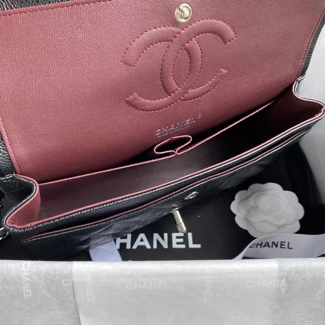 Replicate Chanel Classic 11.12 Handbag Caviar Silver Hardware Burgundy Interior(1:1 replica)