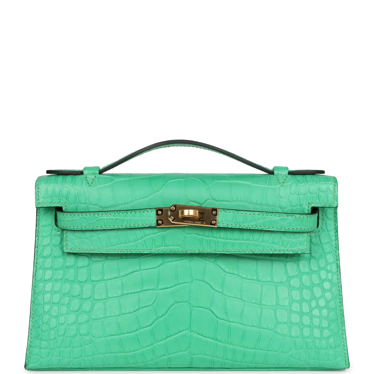 Replicate Hermes Kelly Pochette Vert Comics Matte Alligator Gold Hardware(1:1 replica)