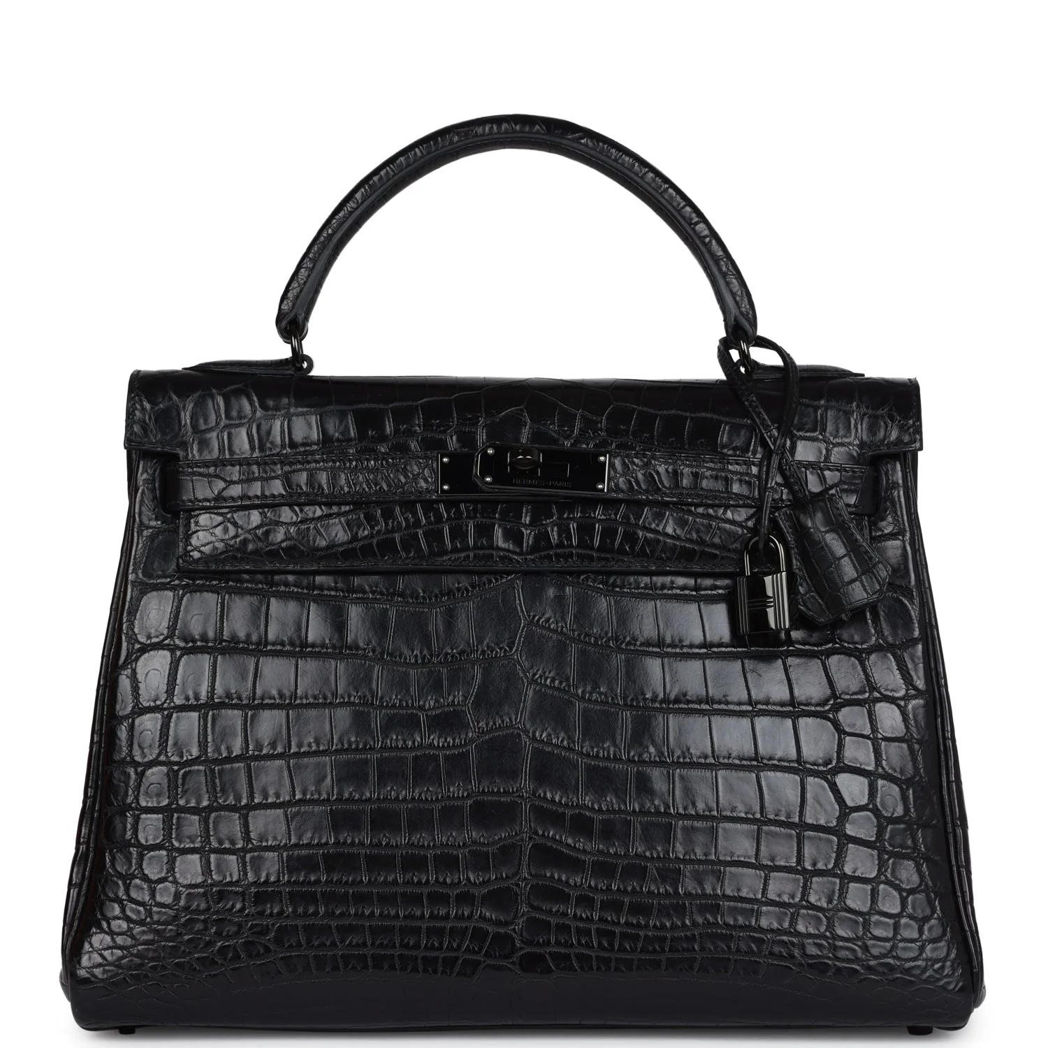 Replicate Hermes Kelly Retourne 32 SO Black Matte Niloticus Crocodile Black Hardware(1:1 replica)
