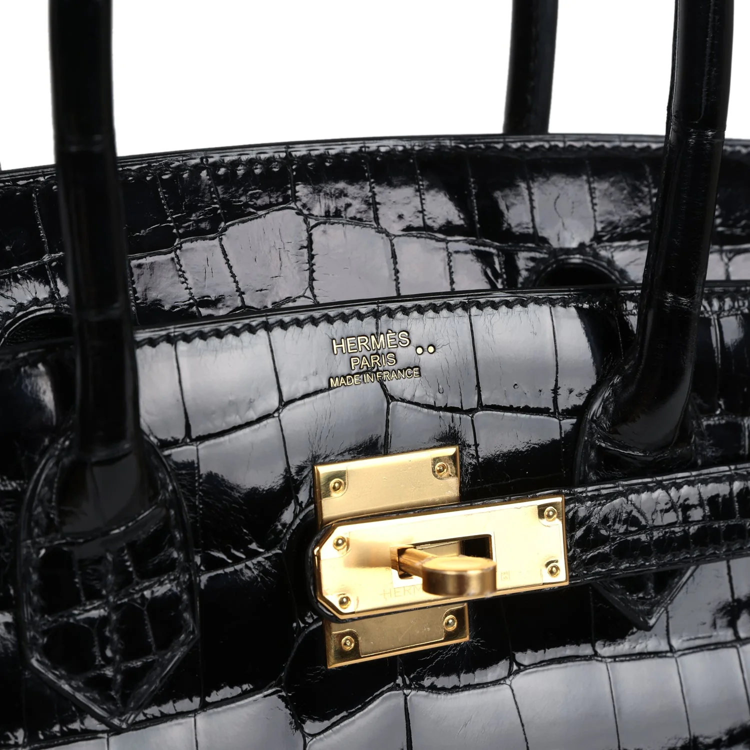Replicate Hermes Birkin 30 Black Shiny Crocodile Niloticus Gold Hardware(1:1 replica)
