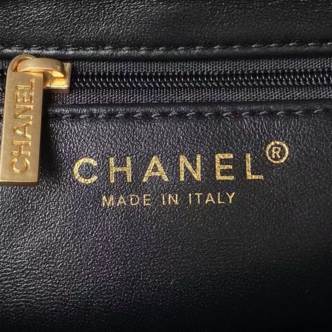 Replicate Chanel AS4416 Mini Shopping Bag Shiny Aged Calfskin Gold Tone Metal Black(1:1 replica)