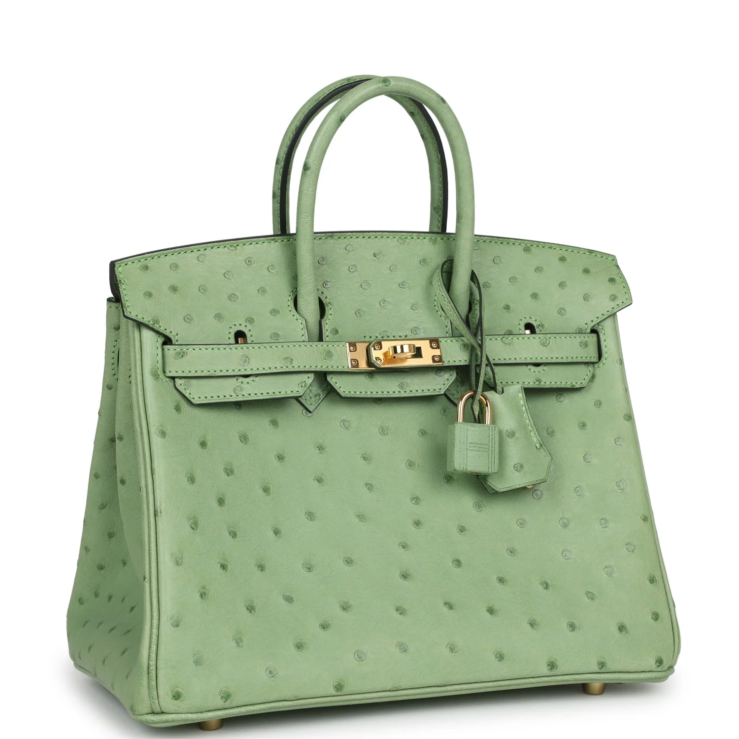 Replicate Hermes Birkin 25 Vert Criquet Ostrich Gold Hardware(1:1 replica)