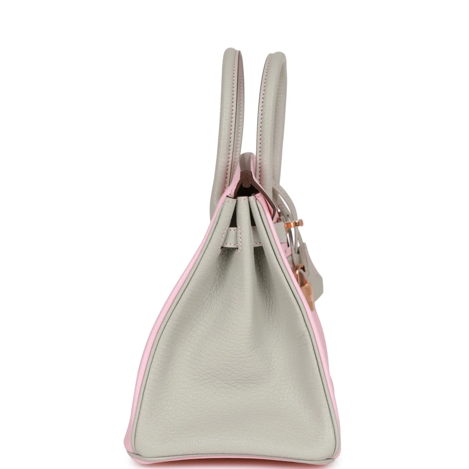 Replicate Hermes Special Order (HSS) Birkin 25 Rose Sakura and Gris Perle Chevre Mysore Rose Gold Hardware(1:1 replica)