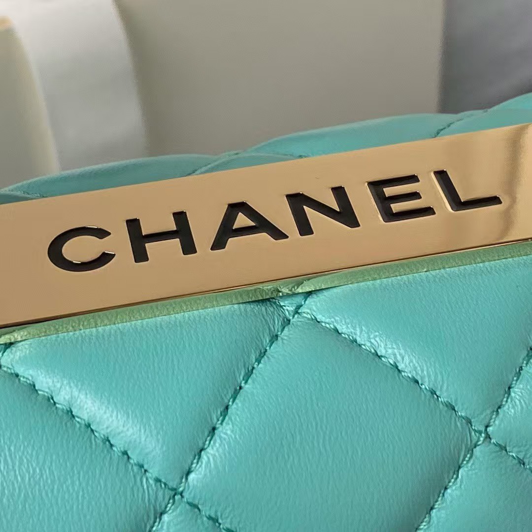 Replicate Chanel AS4654 Mini Trendy CC Flap Bag Turquoise Lambskin Light Gold Hardware(1:1 replica)