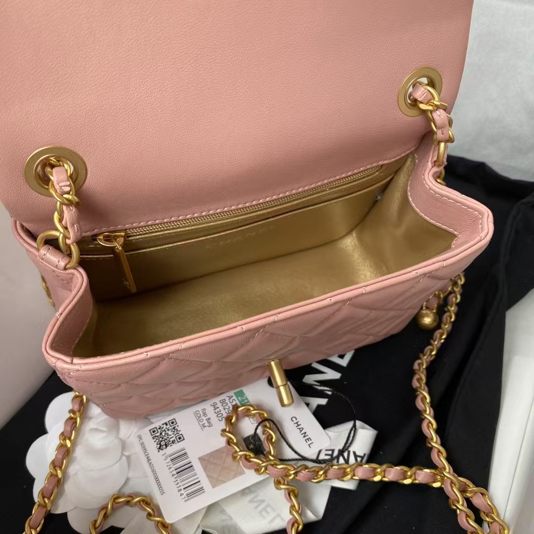 Replicate Chanel 23C AS1786 Mini Square Pearl Embossed Flap Bag Antique Gold Hardware Dark Pink(1:1 replica)