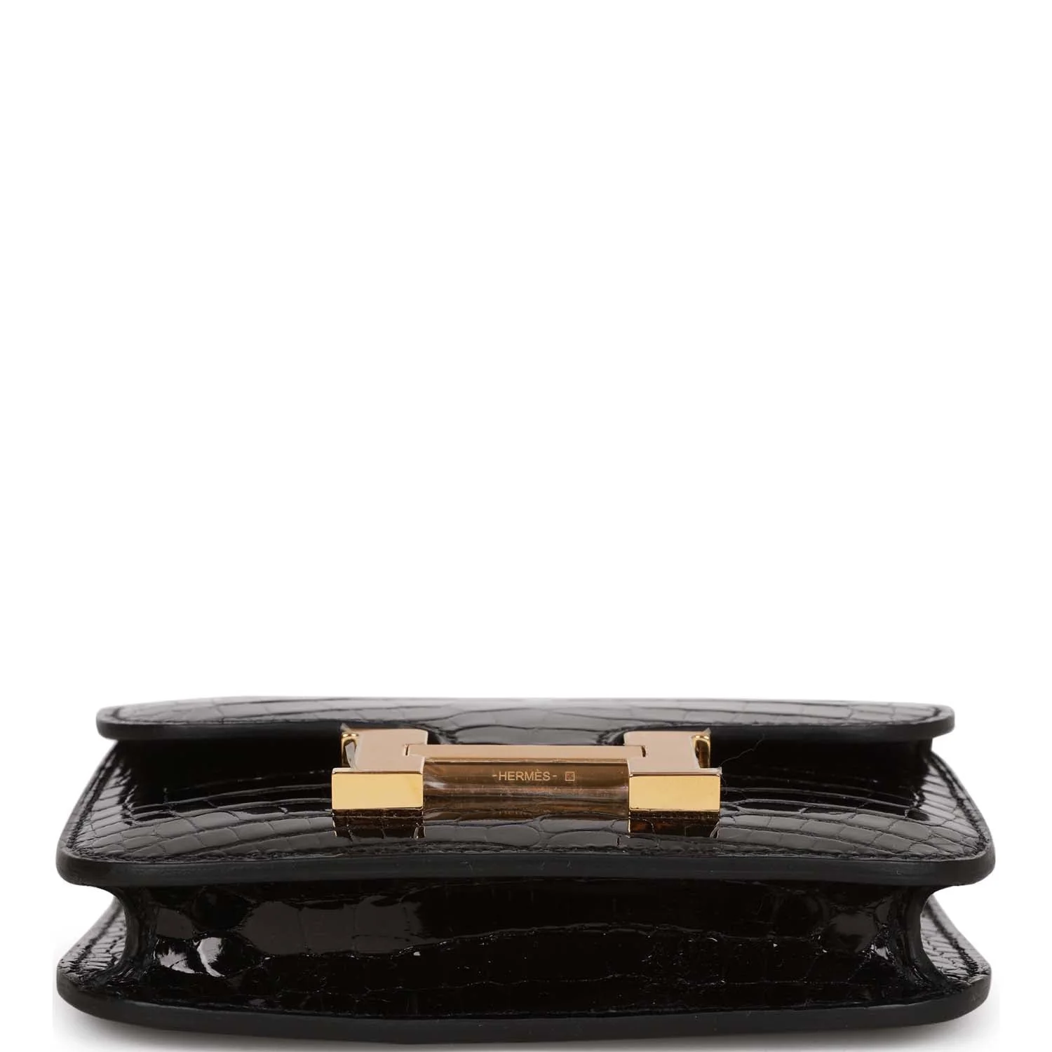 Replicate Hermes Constance Slim Wallet Shiny Black Alligator Gold Hardware(1:1 replica)