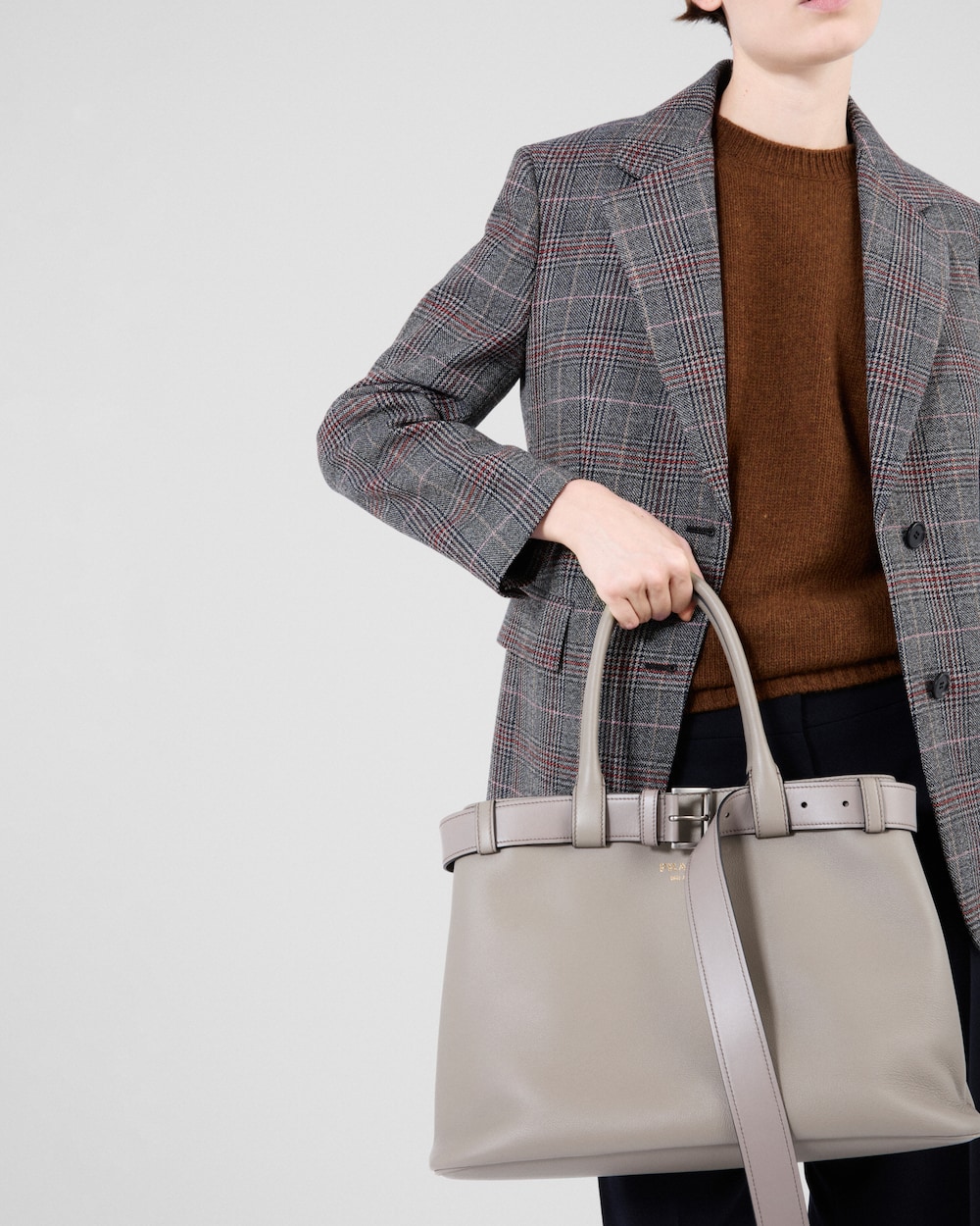 Replicate Prada Buckle Large Leather Handbag With Belt(1:1 replica)