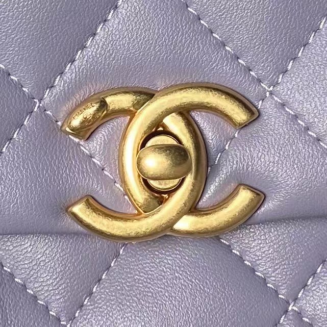 Replicate Chanel AS4997 Flap Bag With Top Handle Shiny Lambskin Imitation Pearls   Gold-Tone Metal Purple(1:1 replica)