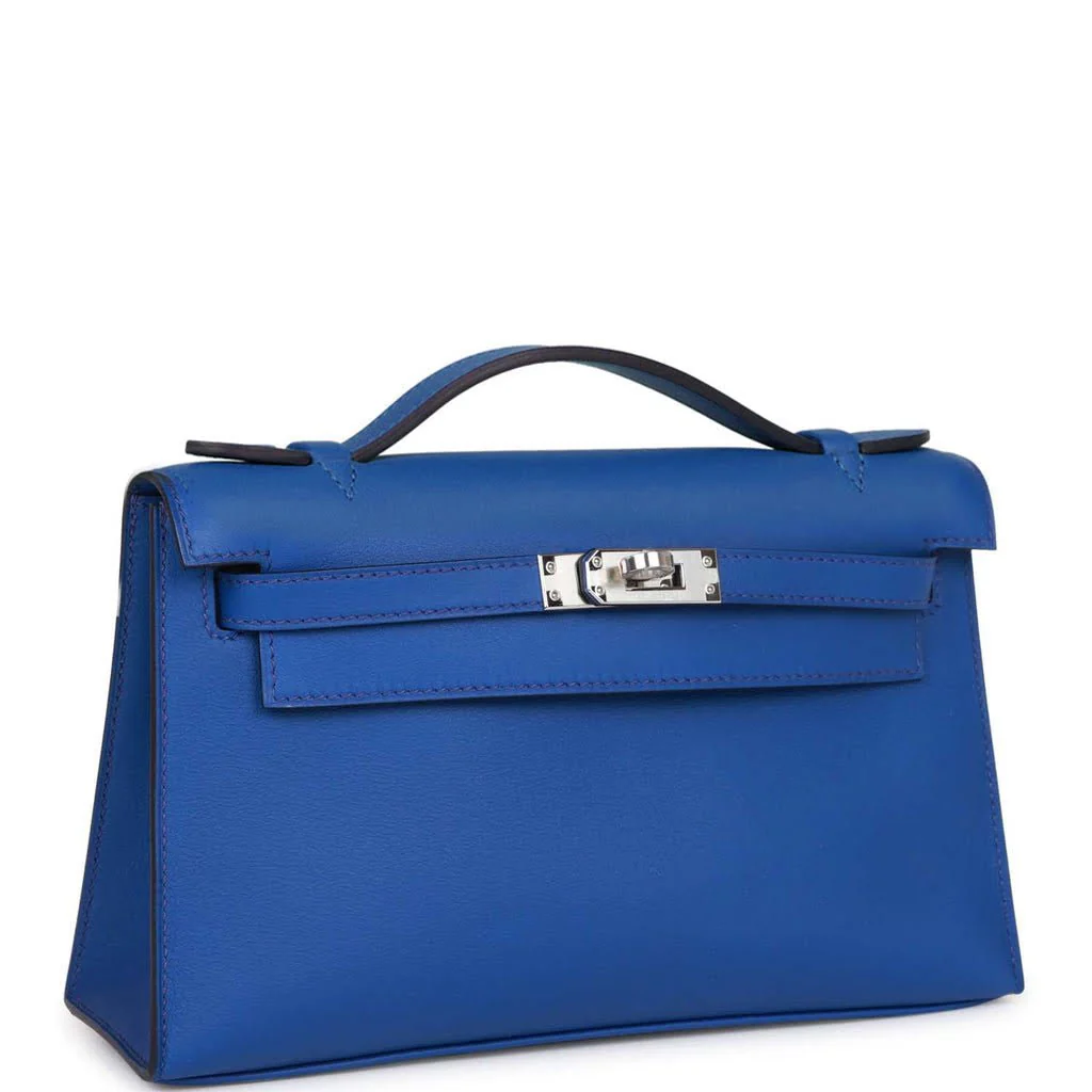 Replicate Hermes Kelly Pochette Bleu Royal Swift Palladium Hardware(1:1 replica)