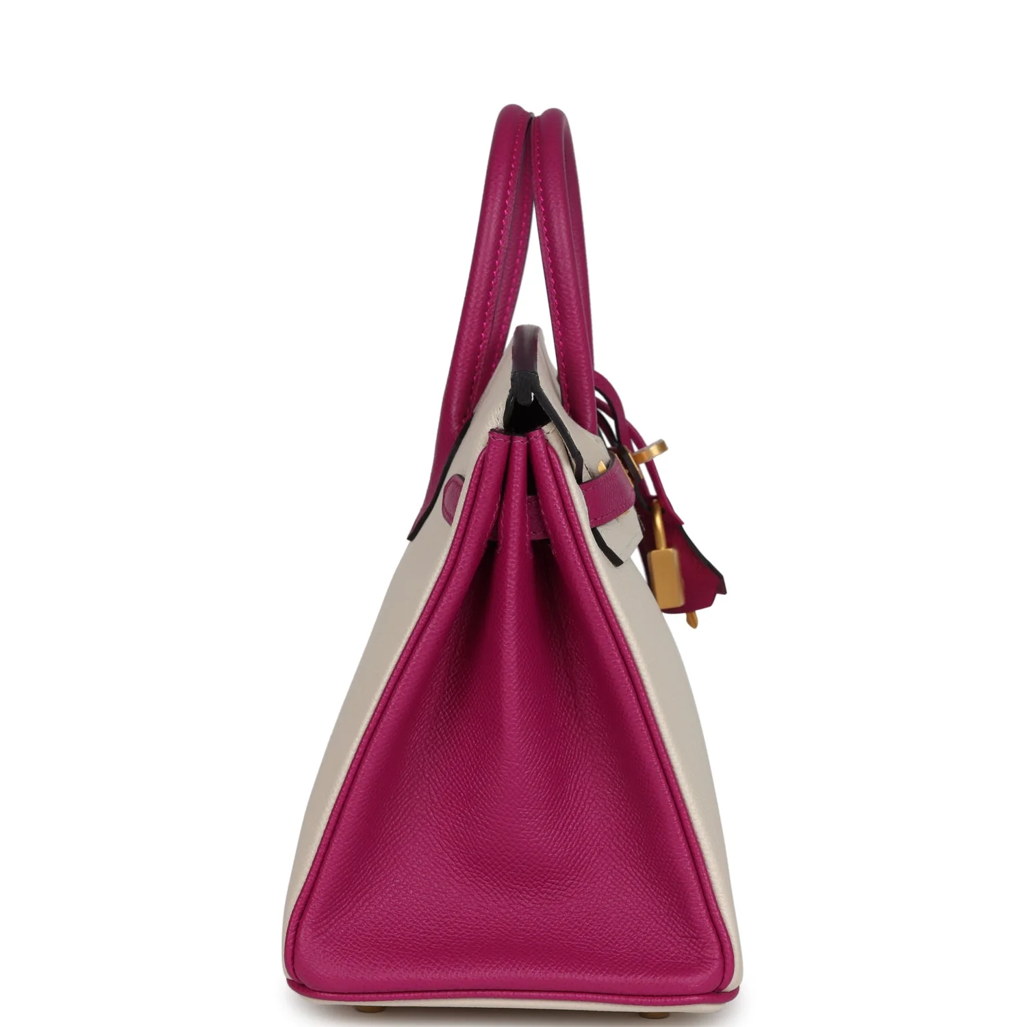 Replicate Hermes Special Order (HSS) Birkin Sellier 25 Craie and Rose Pourpre Epsom Brushed Gold Hardware(1:1 replica)