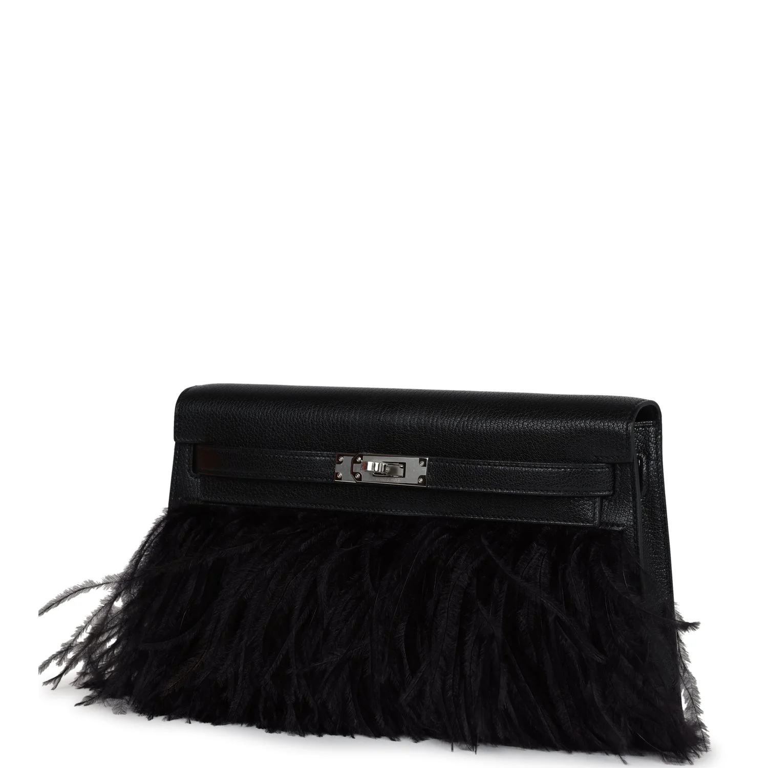 Replicate Hermes Kelly Elan Foile Chevre Chamkila and Ostrich Feather Palladium Hardware(1:1 replica)