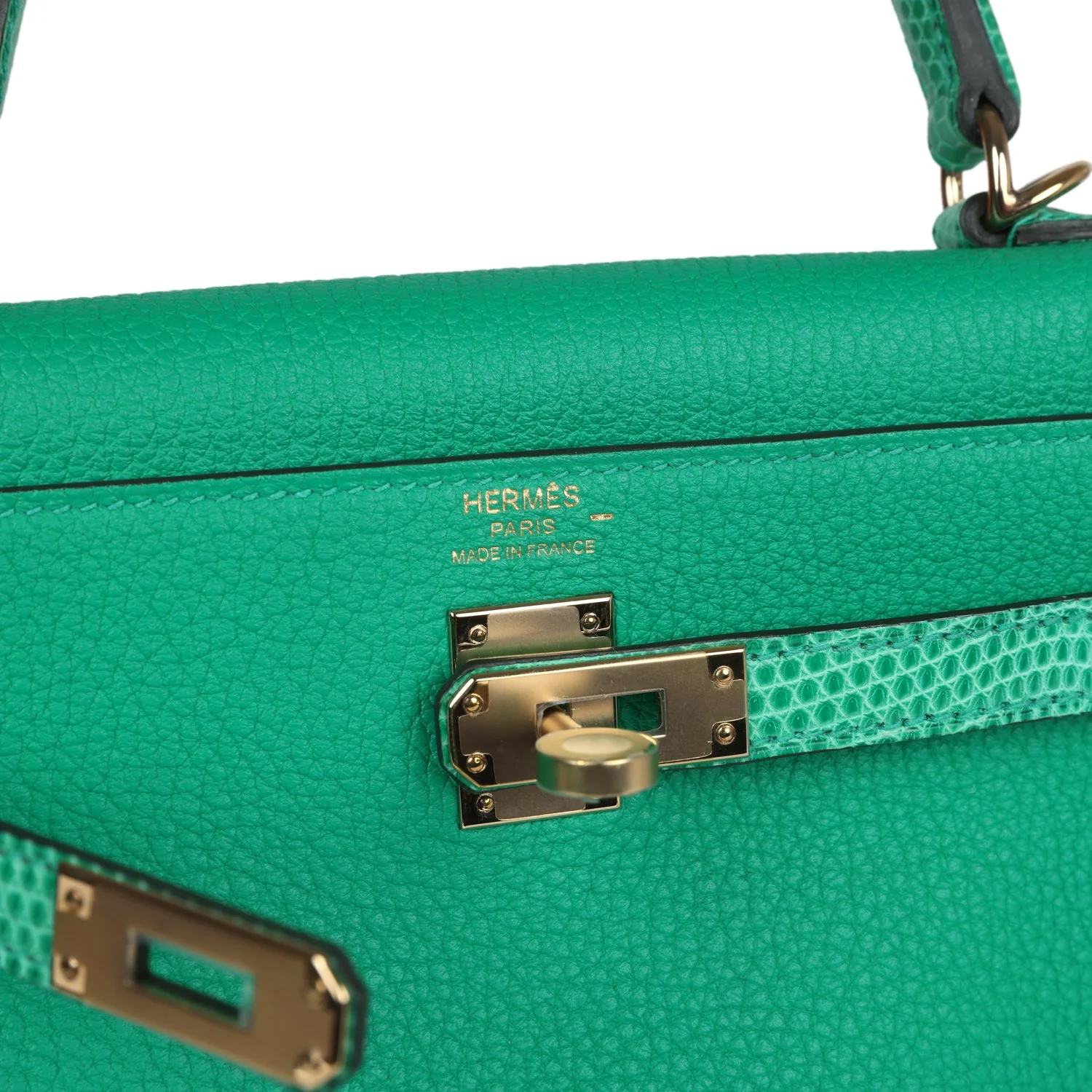 Replicate Hermes Kelly Retourne 25 Menthe Togo and Varanus Niloticus Lizard Touch Permabrass Hardware(1:1 replica)