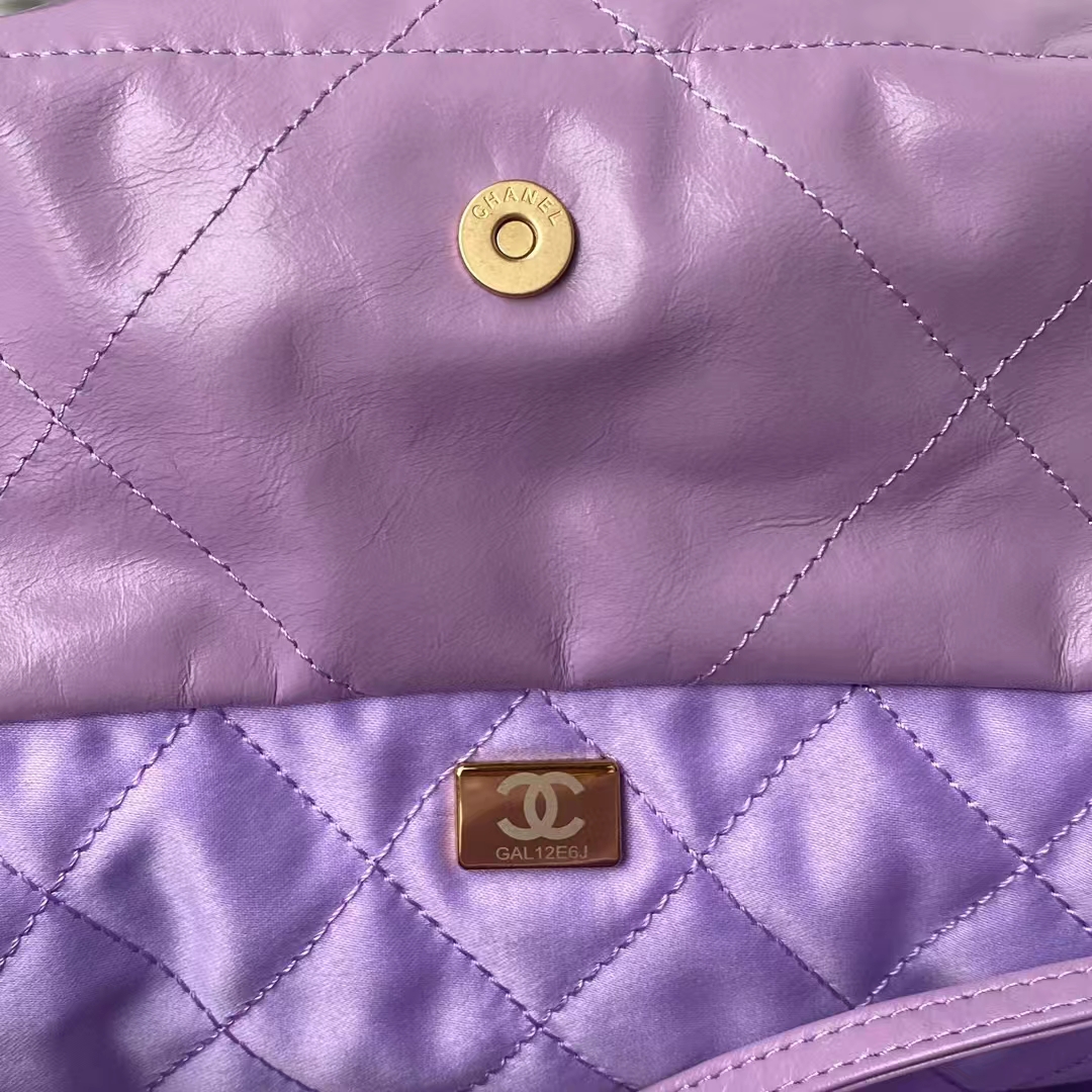 Replicate Chanel 22 AS3260 Small Bag Purple Calfskin Gold Hardware(1:1 replica)
