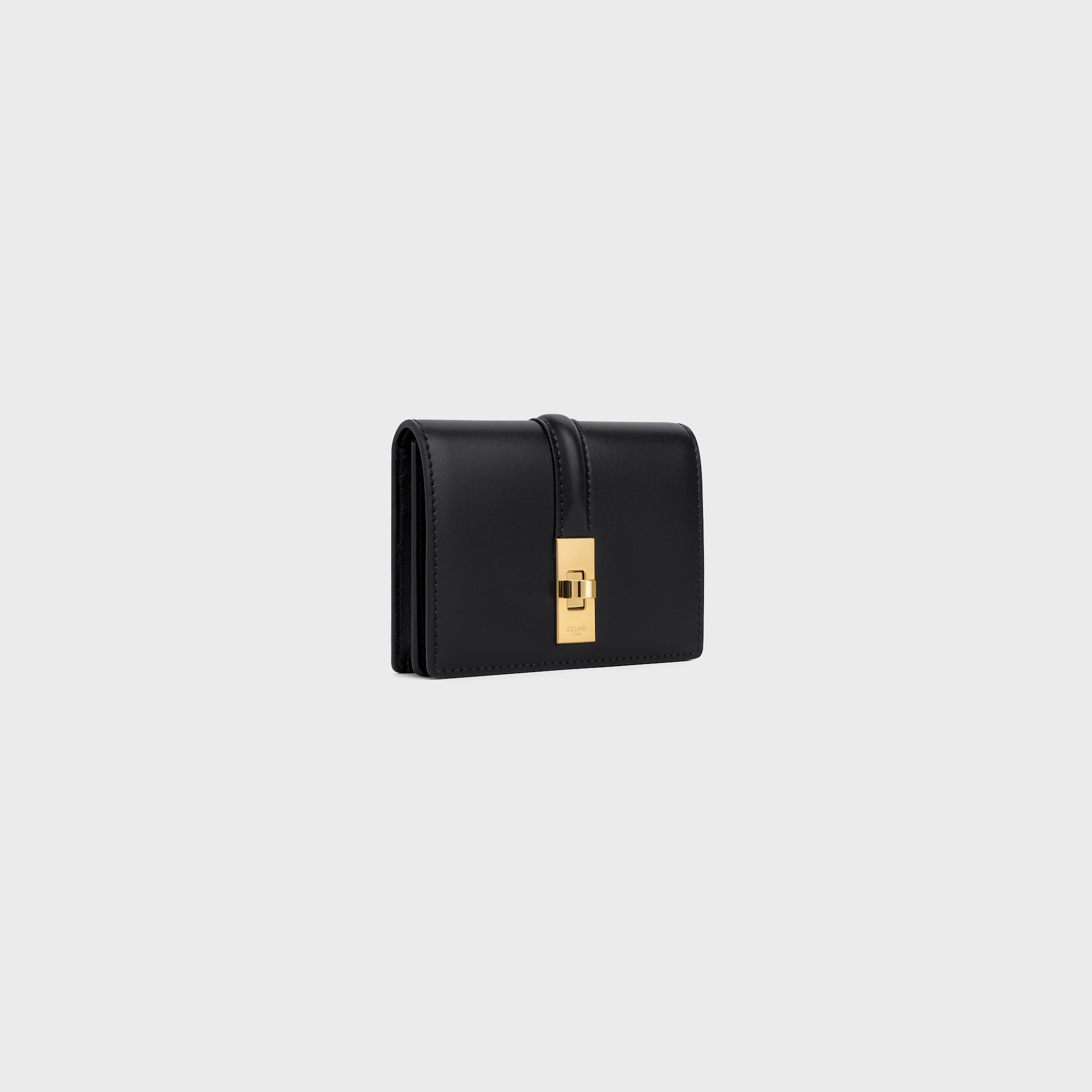 Replicate CARD HOLDER WITH FLAP 16 IN SATINATED CALFSKIN BLACK(1:1 replica)
