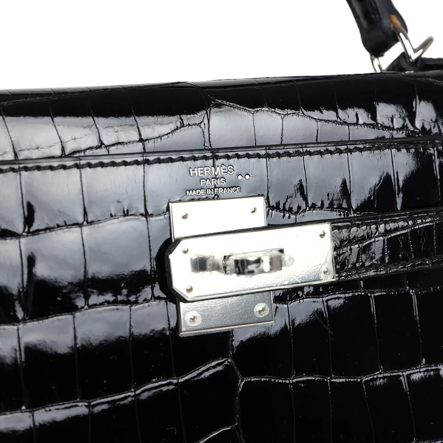 Replicate Hermes Kelly Sellier 28 Black Shiny Niloticus Crocodile Palladium Hardware(1:1 replica)