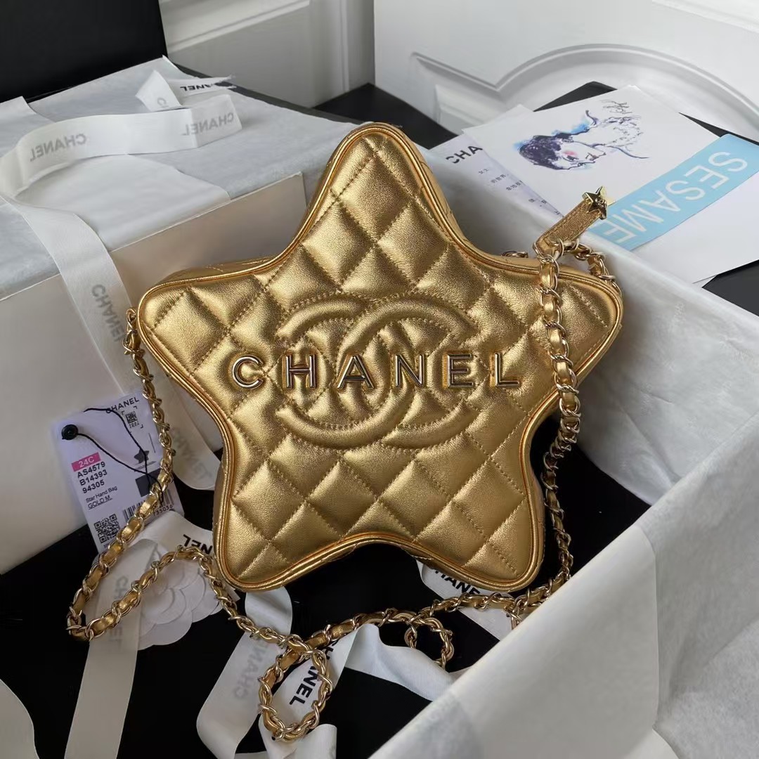 Replicate Chanel 24C AS4579 Star Bag Metallic Gold Lambskin Gold Hardware(1:1 replica)