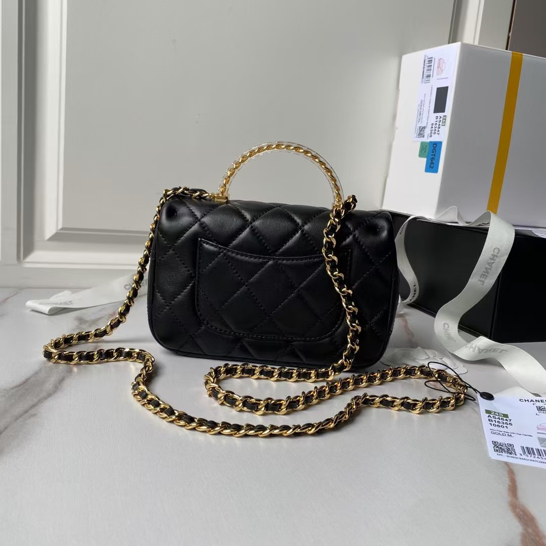 Replicate Chanel AS4847 Mini Flap Bag With Top Handle Lambskin Resin Black(1:1 replica)