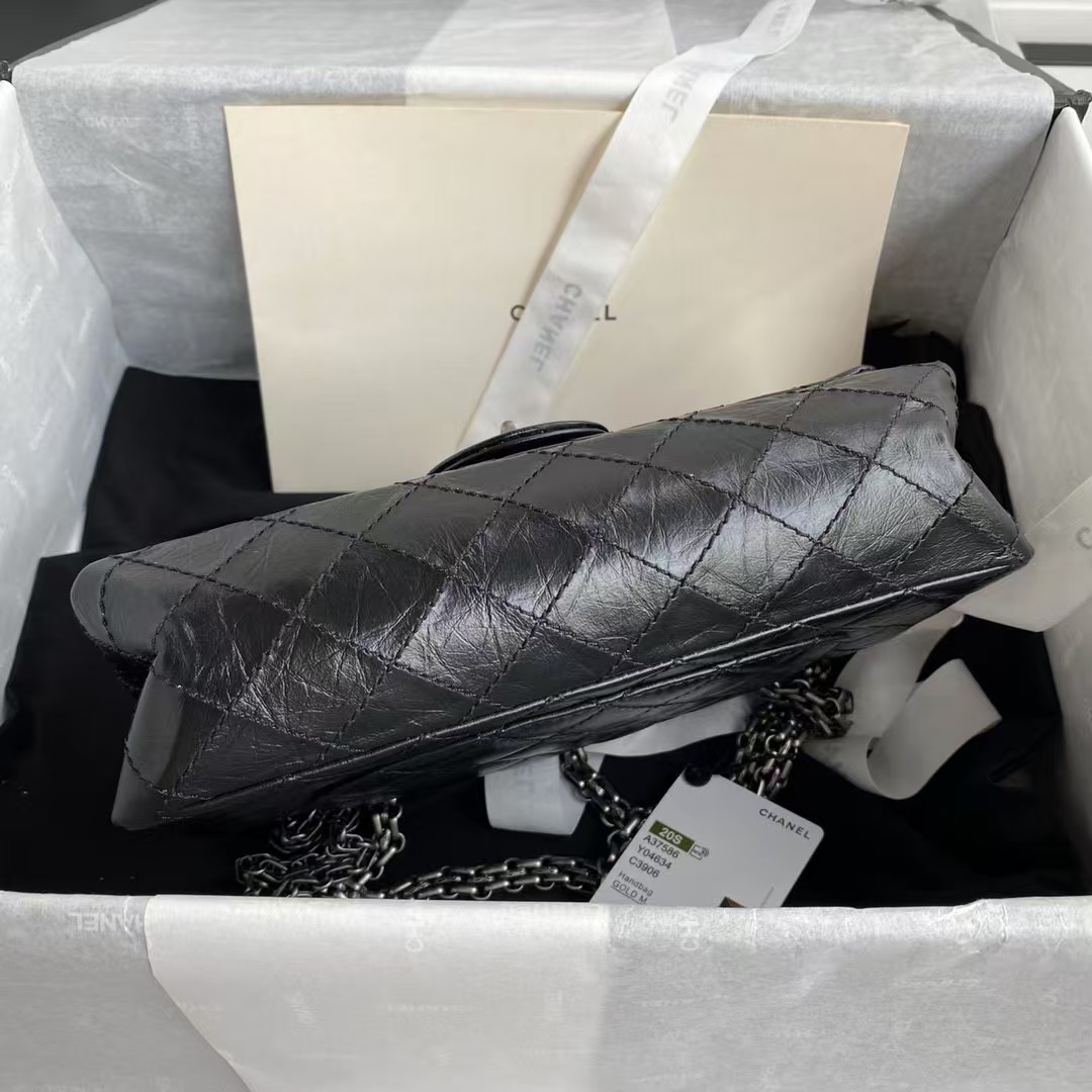 Replicate Chanel 23A Classic Medium 2.55 Flap Bag Black Distressed Calfskin Ruthenium Hardware(1:1 replica)