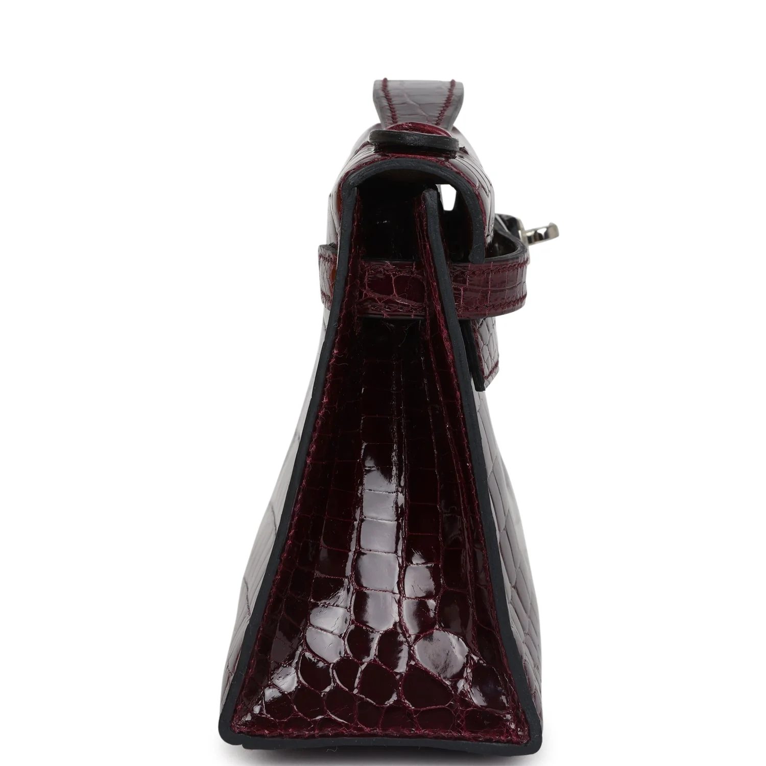 Replicate Hermes Kelly Pochette Bordeaux Shiny Niloticus Crocodile Palladium Hardware(1:1 replica)