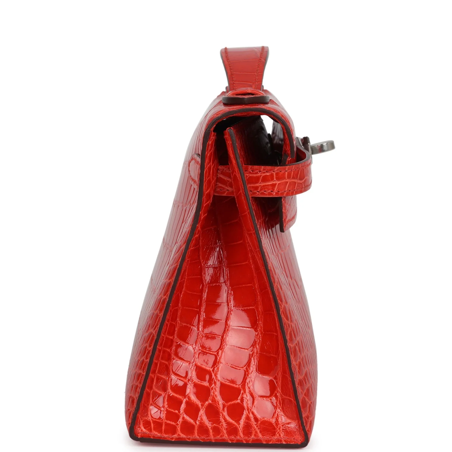 Replicate Hermes Kelly Pochette Orange Poppy Shiny Alligator Palladium Hardware(1:1 replica)