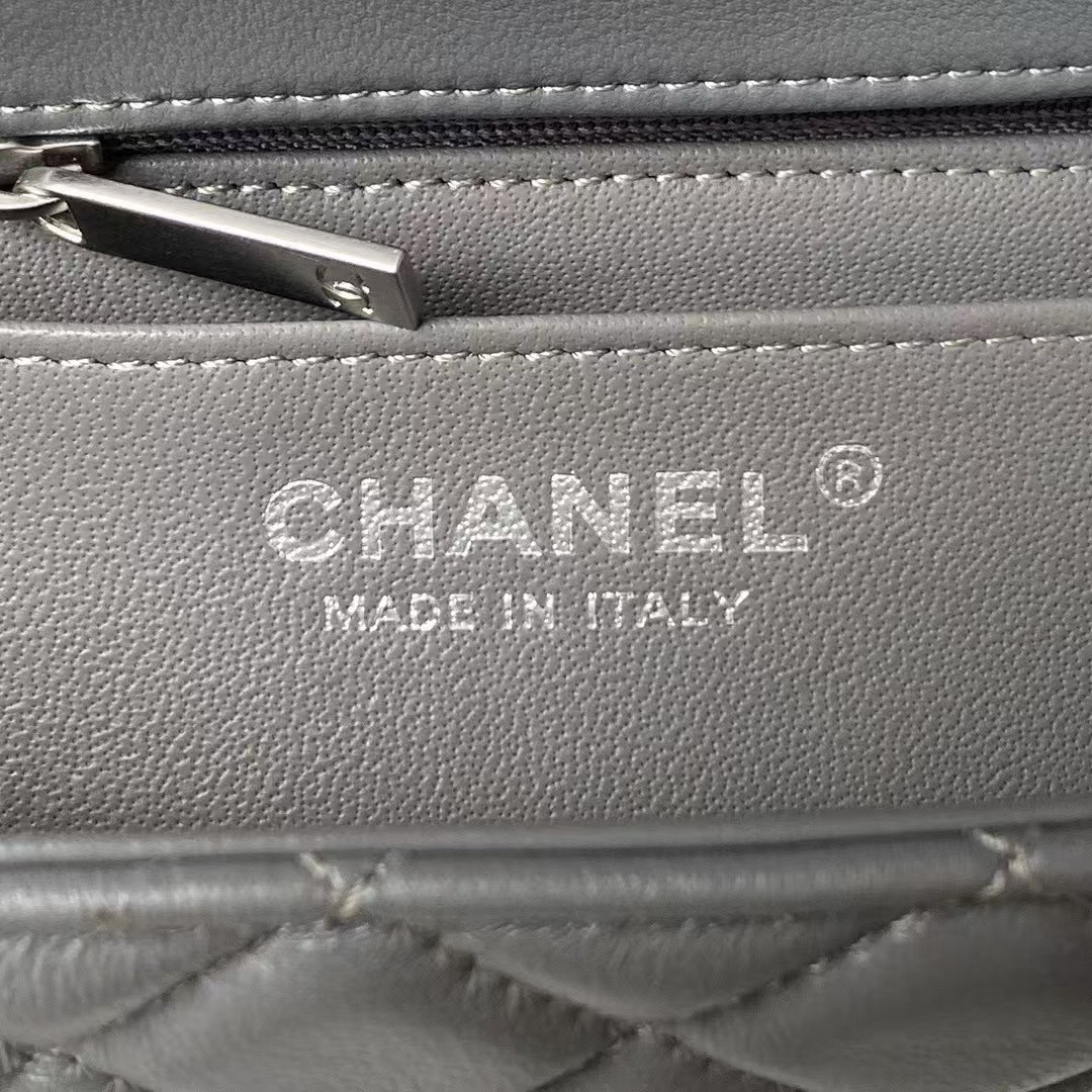 Replicate Chanel 23K AS1787 Mini Pearl Embossed Rectangular Flap Bag Lambskin Brushed Silver Metal Hardware Dark Grey(1:1 replica)