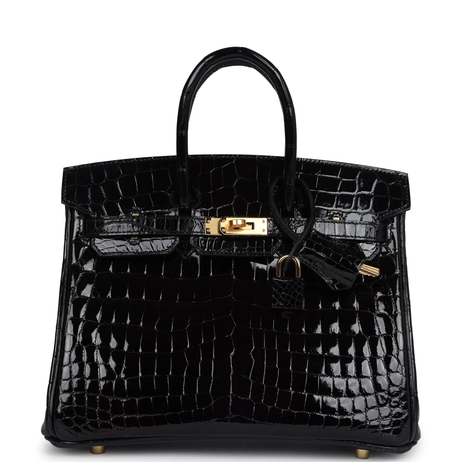 Replicate Hermes Birkin 25 Black Shiny Niloticus Crocodile Gold Hardware(1:1 replica)