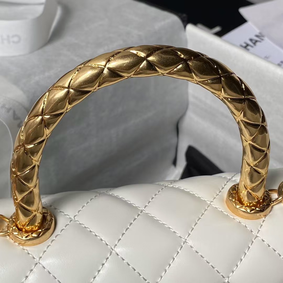 Replicate Chanel A92990 Small Flap Bag With Top Handle White Shiny Calfskin White(1:1 replica)