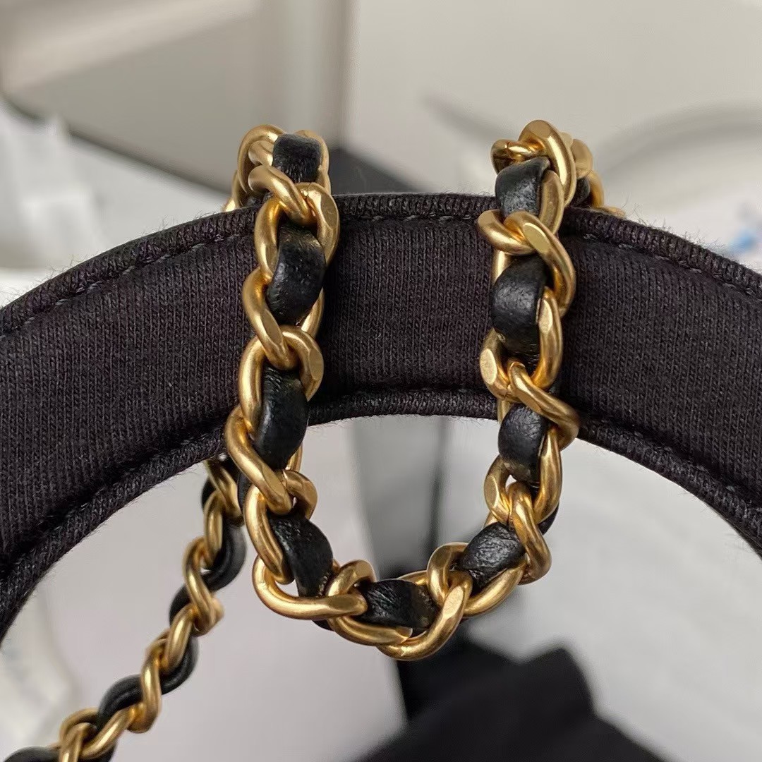 Replicate Chanel AS4416 Mini Shopping Bag Velvet and Black Calfskin Gold-Tone Metal Black(1:1 replica)