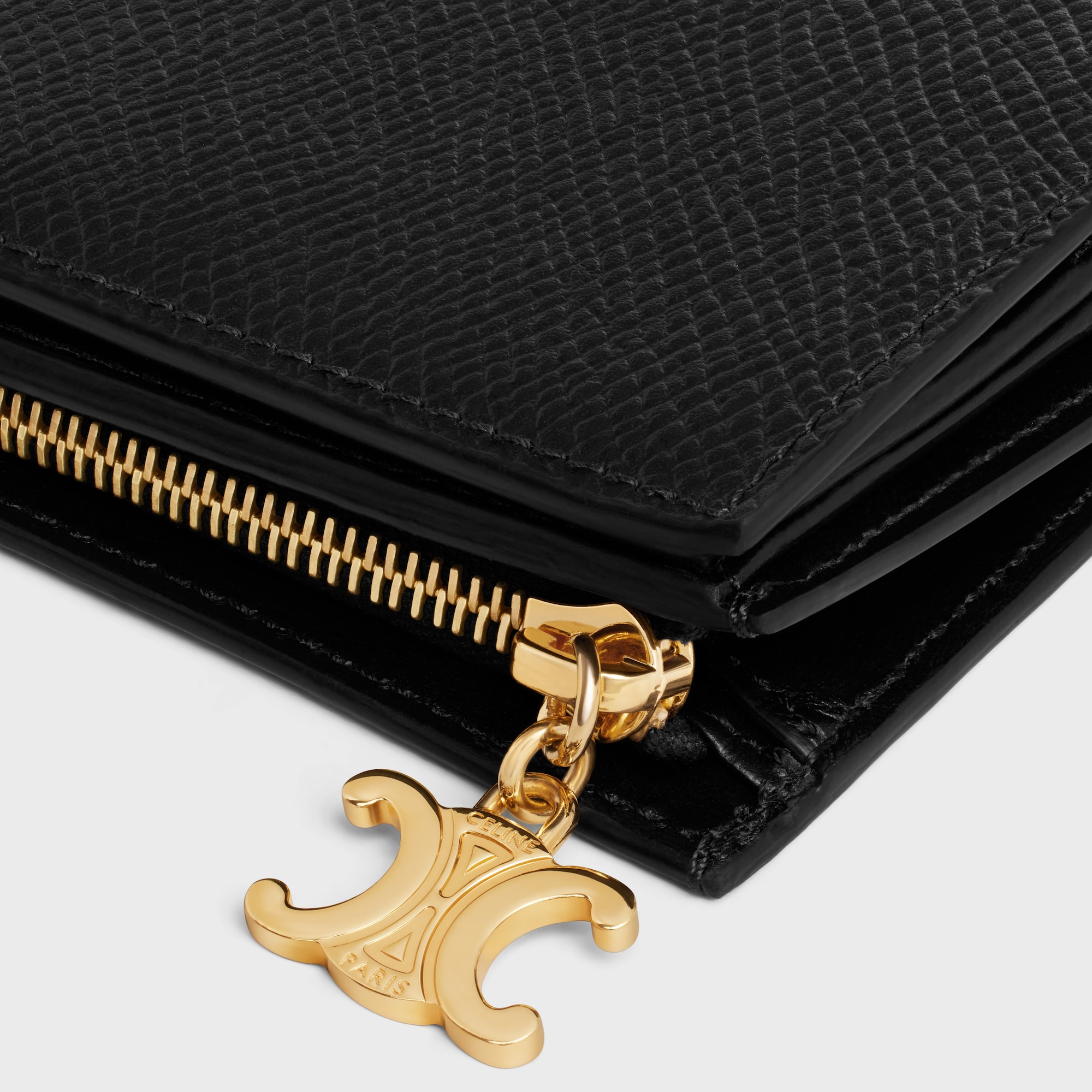 Replicate COMPACT WALLET TRIOMPHE CHARMS IN GRAINED CALFSKIN BLACK(1:1 replica)