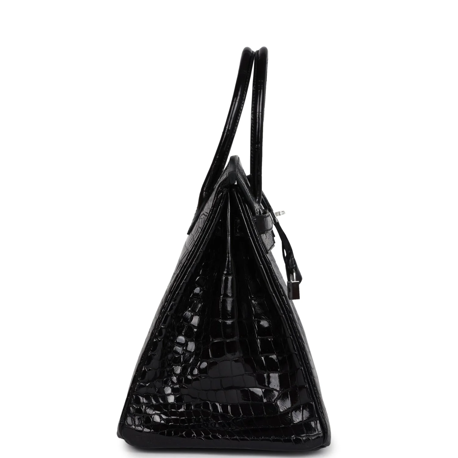 Replicate Hermes Birkin 35 Black Shiny Porosus Crocodile 18K White Gold Diamond Hardware(1:1 replica)