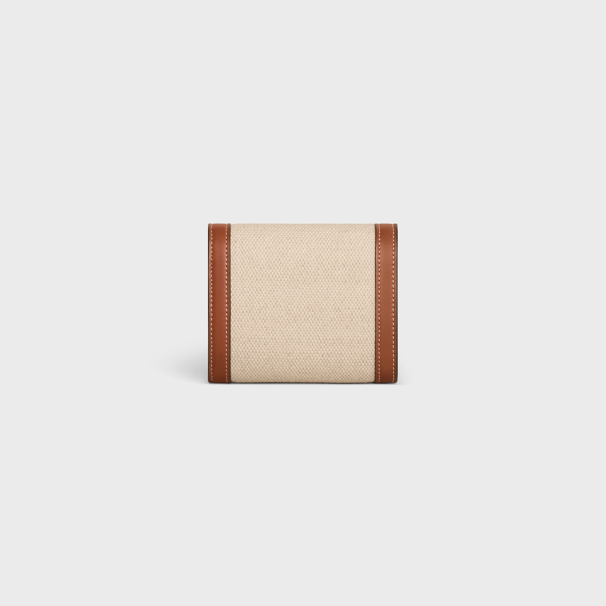 Replicate SMALL FLAP WALLET TRIOMPHE IN TEXTILE AND CALFSKIN NATURAL / TAN(1:1 replica)