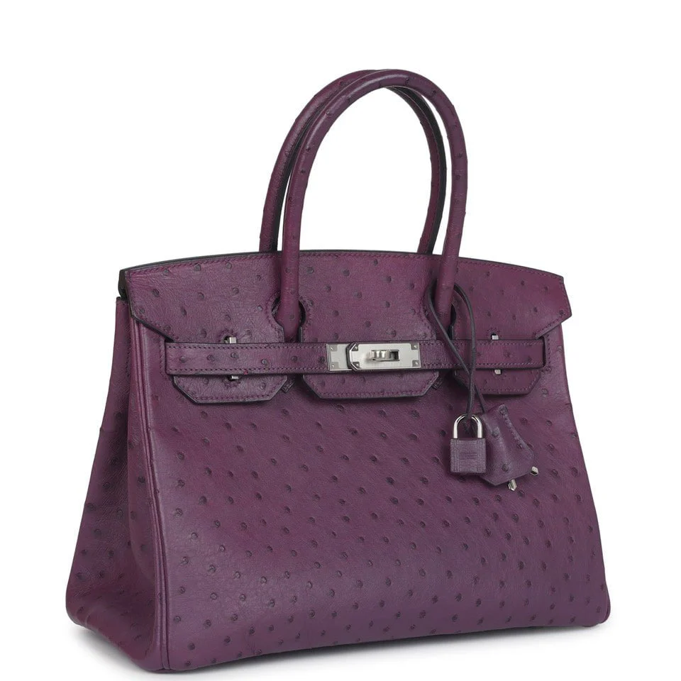 Replicate Hermes Birkin 30 Violet Ostrich Palladium Hardware(1:1 replica)