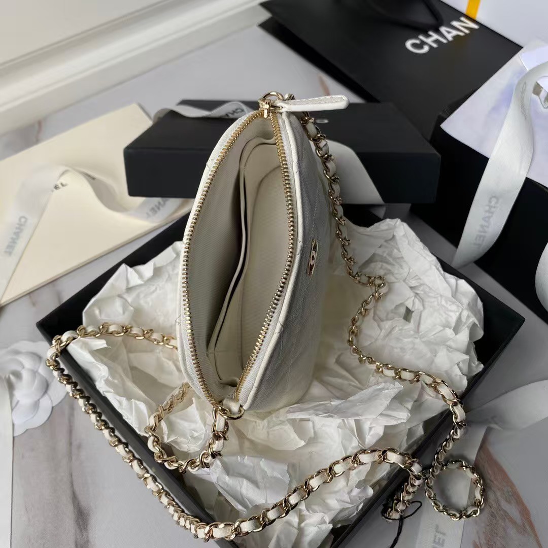 Replicate Chanel 24S AP4000 Mini Clutch With Chain Crossbody Bag White Caviar Light Gold Hardware(1:1 replica)