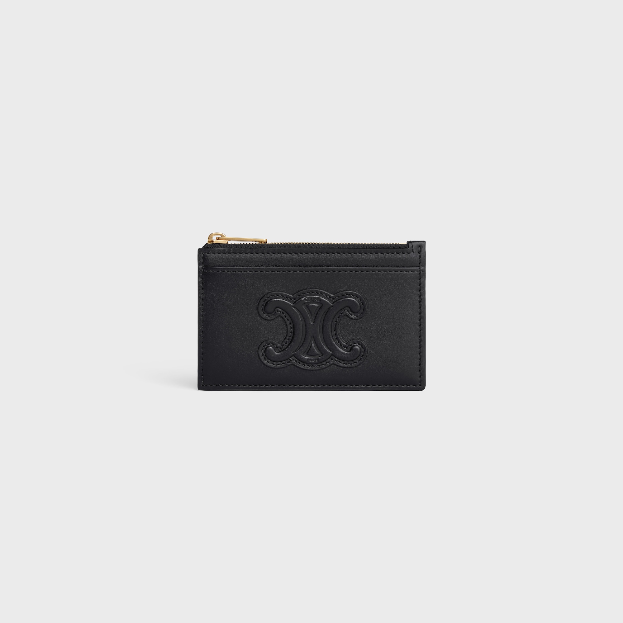 Replicate ZIPPED CARD HOLDER CUIR TRIOMPHE IN SHINY CALFSKIN BLACK(1:1 replica)