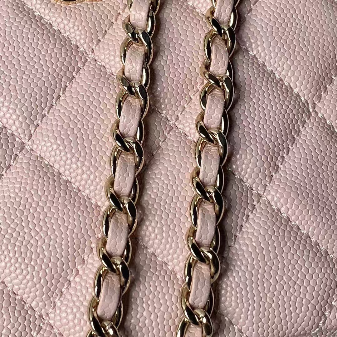 Replicate Chanel 24S AP4000 Mini Clutch with Chain Crossbody Bag Light Pink Caviar Light Gold Hardware(1:1 replica)