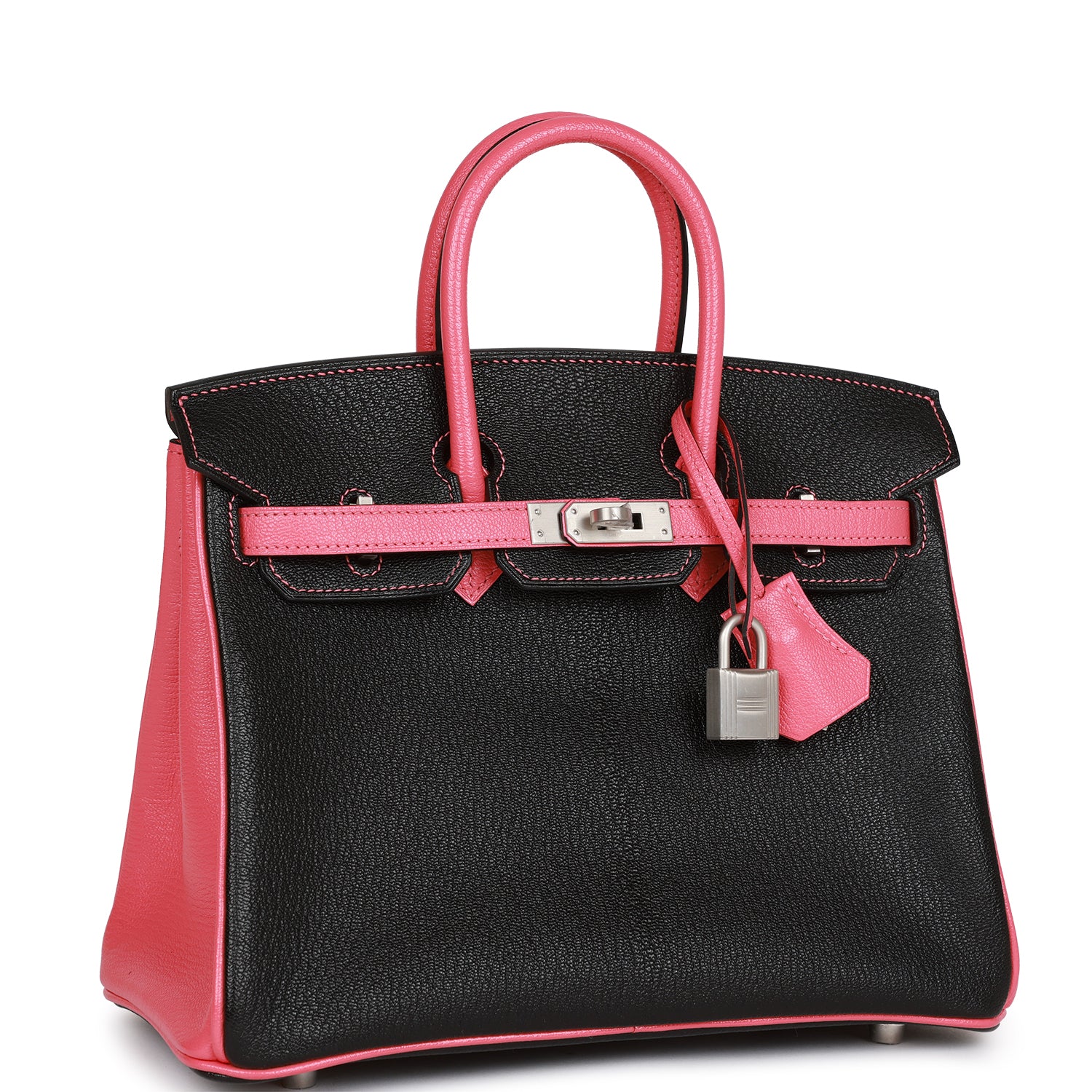 Replicate Hermes Special Order (HSS) Birkin 25 Black and Rose Azalee Chèvre Brushed Palladium Hardware(1:1 replica)