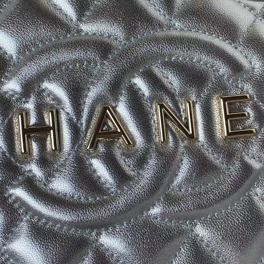 Replicate Chanel 24C AS4579 Star Bag Metallic Silver Lambskin Gold Hardware(1:1 replica)