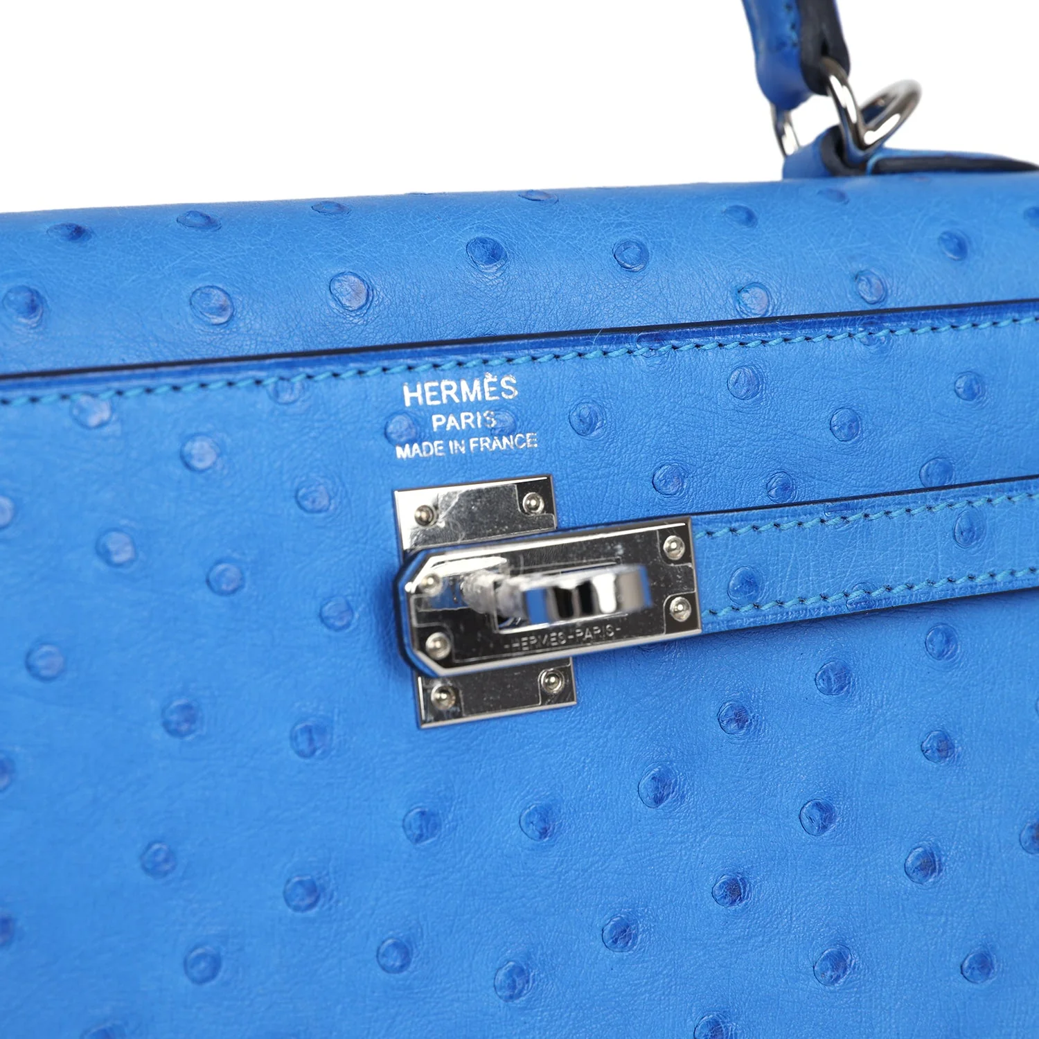 Replicate Hermes Kelly Sellier 25 Bleuet Ostrich Palladium Hardware(1:1 replica)