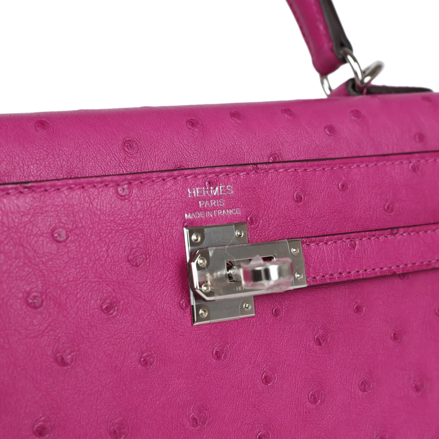 Replicate Hermes Kelly Sellier 25 Rose Pourpre Ostrich Palladium Hardware(1:1 replica)