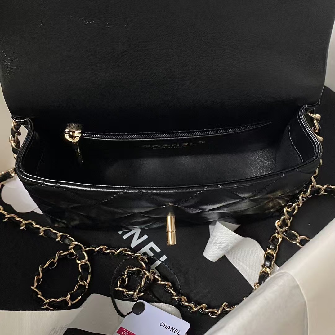 Replicate Chanel 24C AS4543 Mini Flap Bag Chain Bag Top Handle Black Lambskin(1:1 replica)