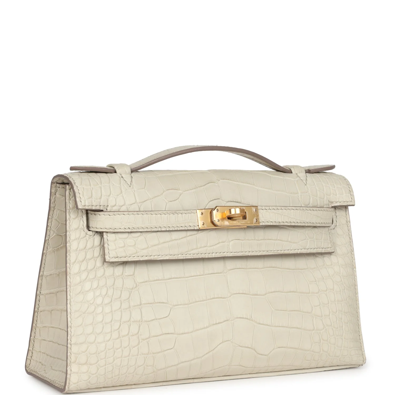 Replicate Hermes Kelly Pochette Beton Matte Alligator Gold Hardware(1:1 replica)
