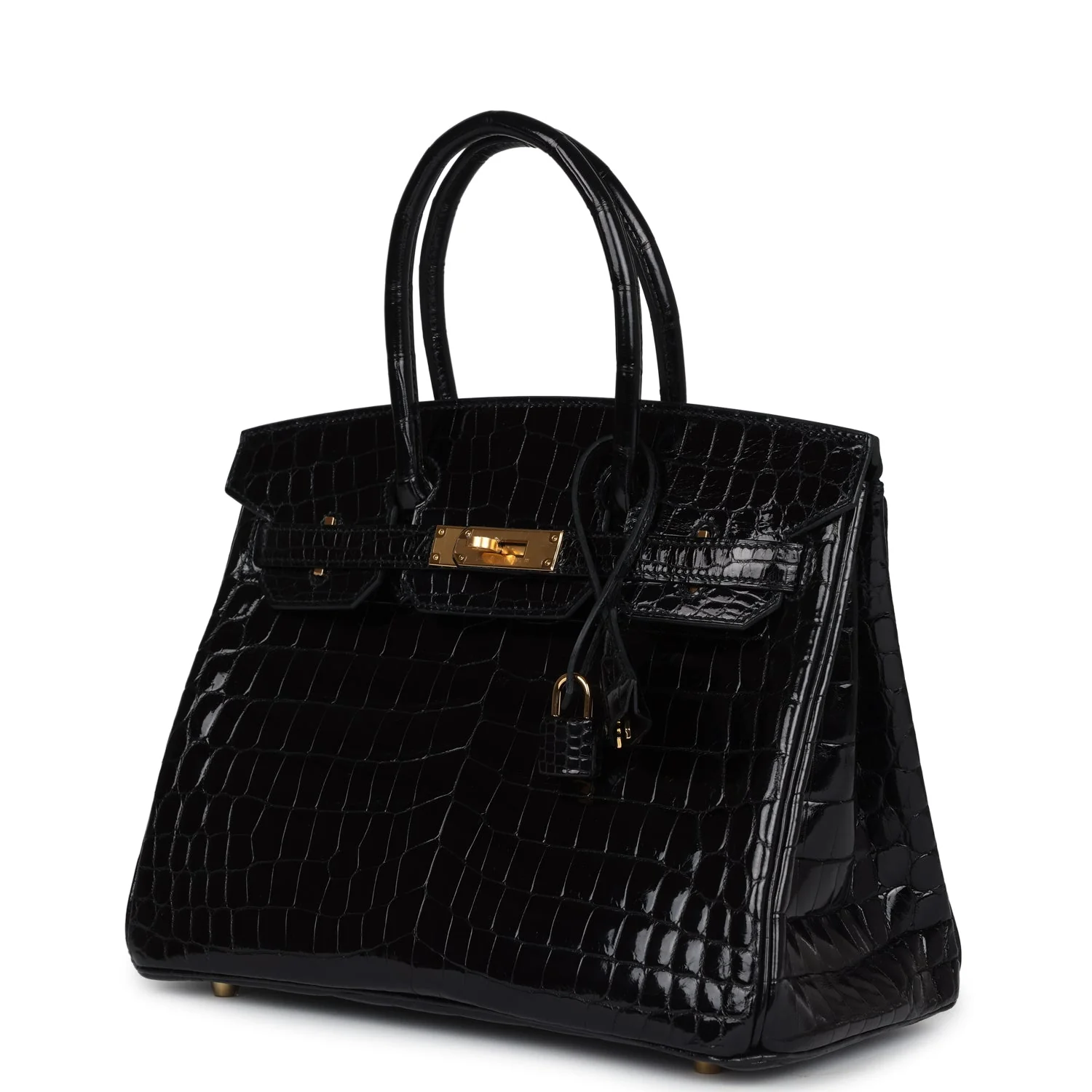 Replicate Hermes Birkin 30 Black Shiny Crocodile Niloticus Gold Hardware(1:1 replica)