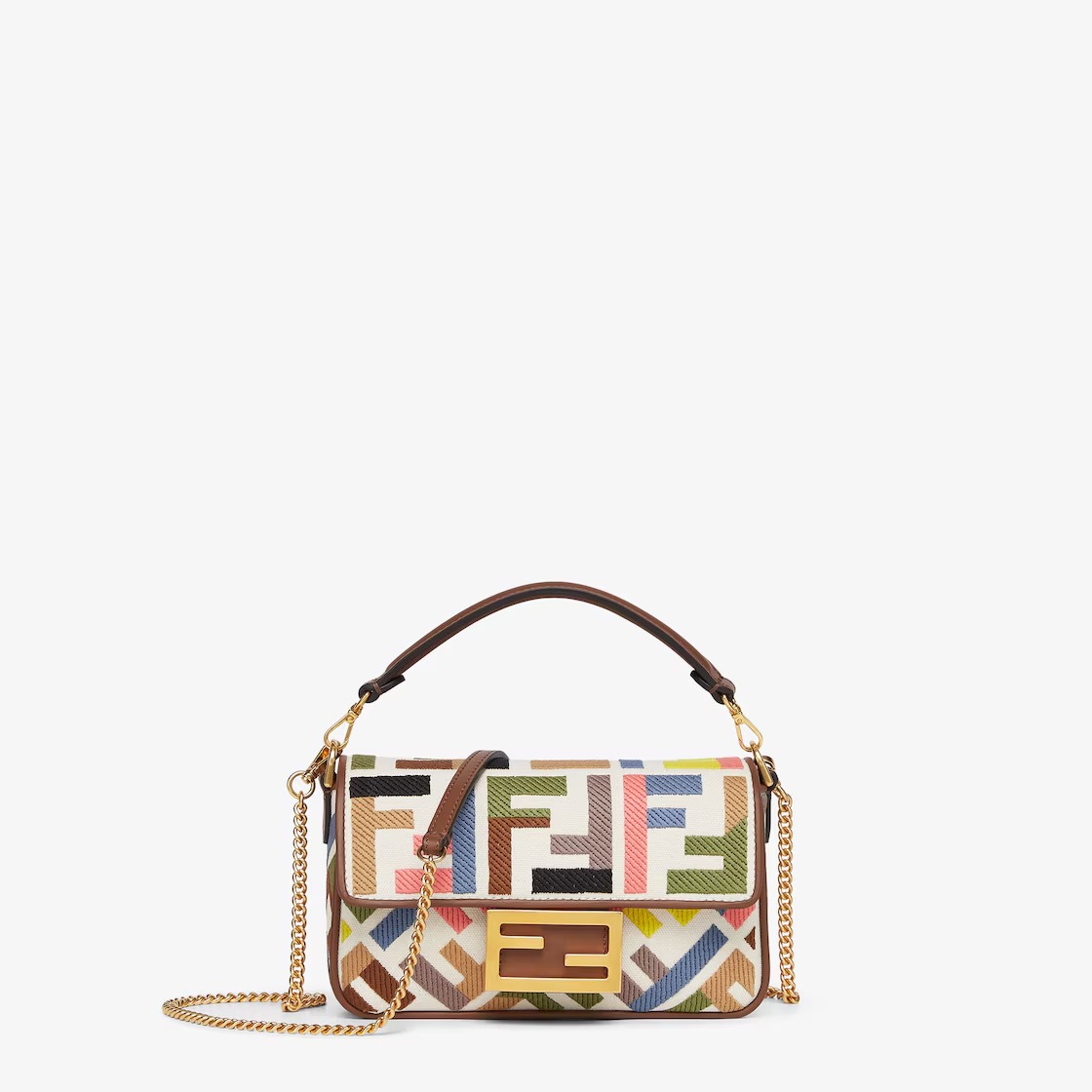 Replicate Baguette Mini Canvas Bag With Multicolor FF Embroidery(1:1 replica)