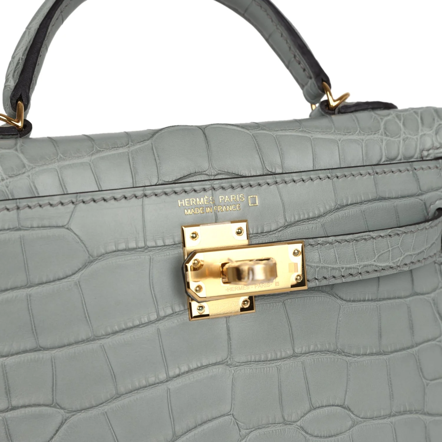Replicate Hermes Kelly Sellier 20 Gris Ciment Matte Alligator Gold Hardware(1:1 replica)