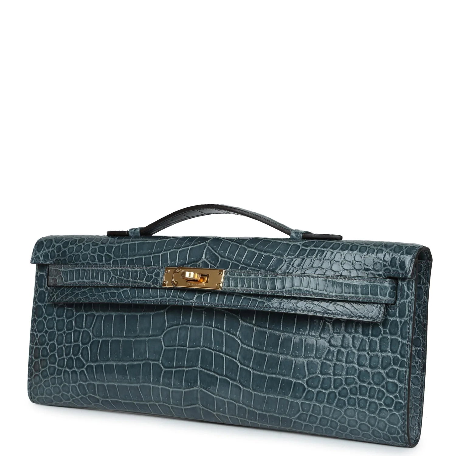 Replicate Hermes Kelly Cut Bleu Jean Shiny Porosus Crocodile Gold Hardware(1:1 replica)